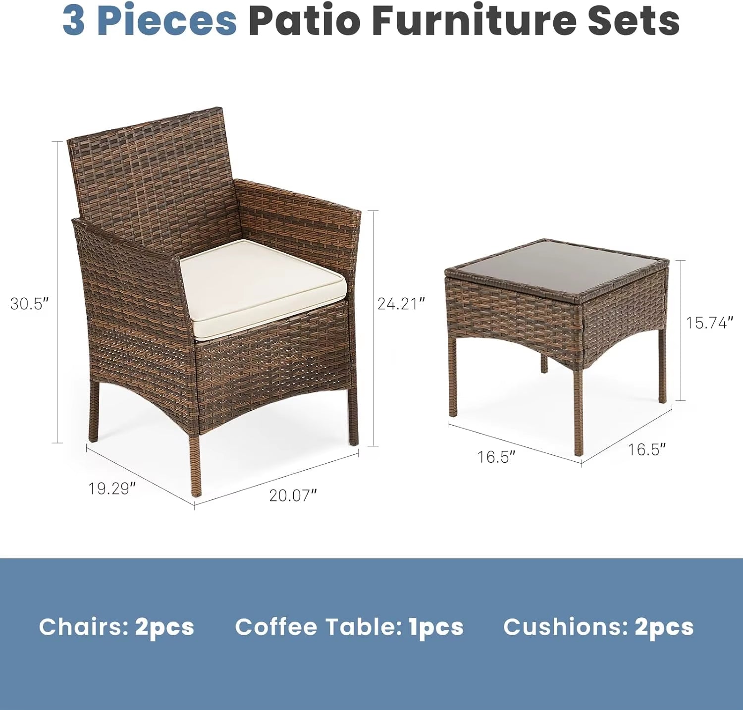 3 Pieces Patio Furniture Set 