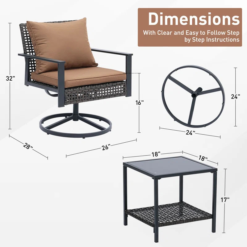 4 Piece Outdoor Furniture Swivel Chair Set