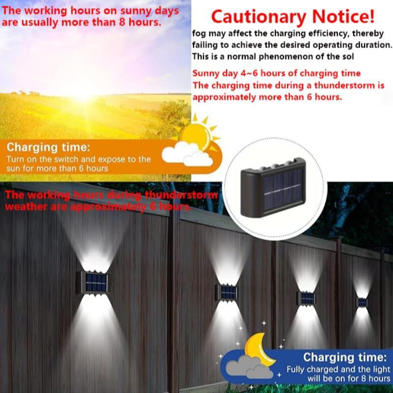 2-Pack Solar Wall Lights, 4/6/8/10 Leds Optional, Warm Light, Solar Charging, Light Sensor Control, No Remote Control Required, Lawn Landscape Lights, Suitable for Outdoor Gardens, Patios, Sidewalks, Party Decorations and Holiday Gifts, Garden Lighting