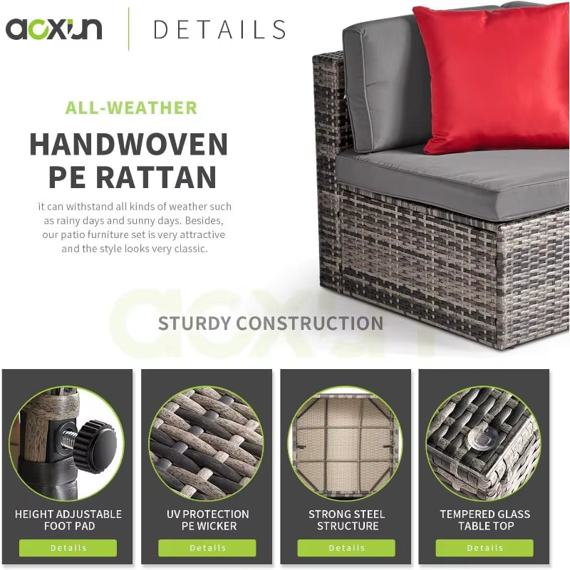 5 Piece Patio Furniture Set with 41'' Metal Fire Pit Table Wicker Rattan Patio Conversation Set Outdoor Sectional Sofa Set