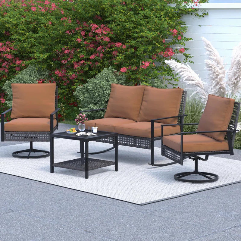 4 Piece Outdoor Furniture Swivel Chair Set