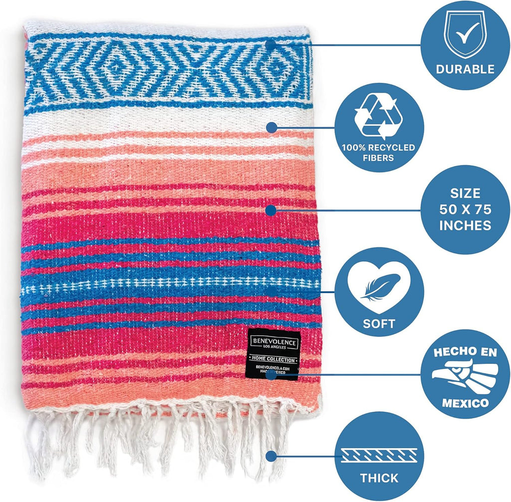 Authentic Handwoven Mexican Blanket - Coral