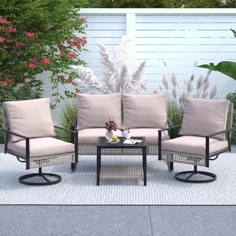 4 Piece Outdoor Furniture Swivel Chair Set