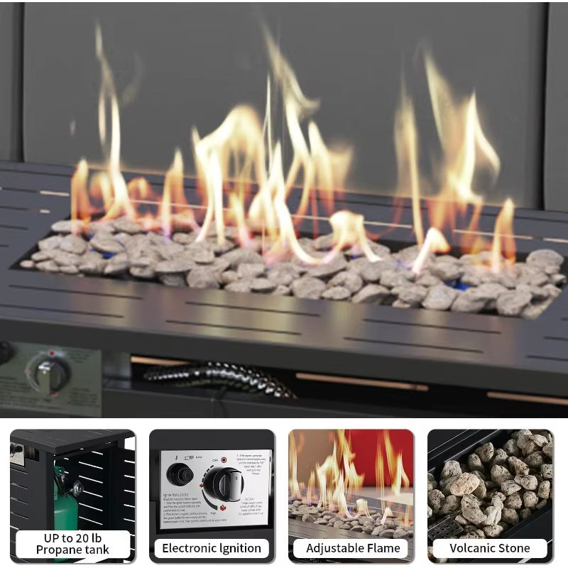 5 Piece Patio Furniture Set with 41'' Metal Fire Pit Table Wicker Rattan Patio Conversation Set Outdoor Sectional Sofa Set