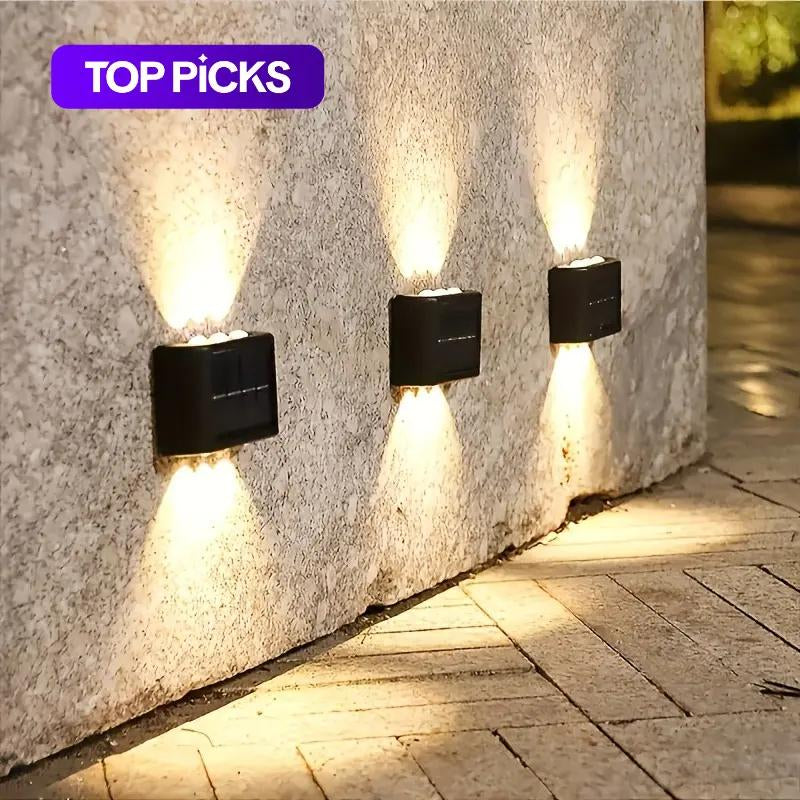 2-Pack Solar Wall Lights, 4/6/8/10 Leds Optional, Warm Light, Solar Charging, Light Sensor Control, No Remote Control Required, Lawn Landscape Lights, Suitable for Outdoor Gardens, Patios, Sidewalks, Party Decorations and Holiday Gifts, Garden Lighting