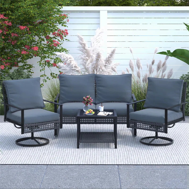 4 Piece Outdoor Furniture Swivel Chair Set