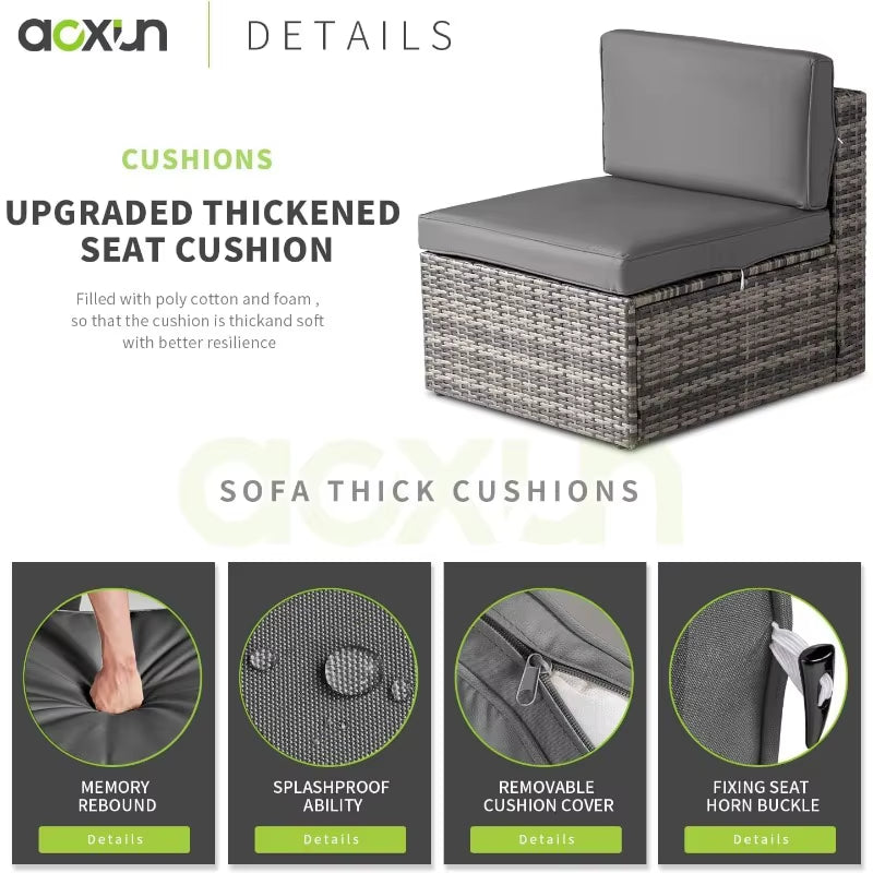 5 Piece Patio Furniture Set with 41'' Metal Fire Pit Table Wicker Rattan Patio Conversation Set Outdoor Sectional Sofa Set