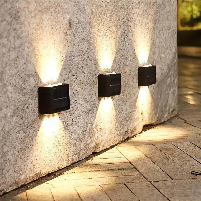 2-Pack Solar Wall Lights, 4/6/8/10 Leds Optional, Warm Light, Solar Charging, Light Sensor Control, No Remote Control Required, Lawn Landscape Lights, Suitable for Outdoor Gardens, Patios, Sidewalks, Party Decorations and Holiday Gifts, Garden Lighting