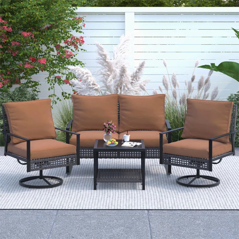 4 Piece Outdoor Furniture Swivel Chair Set