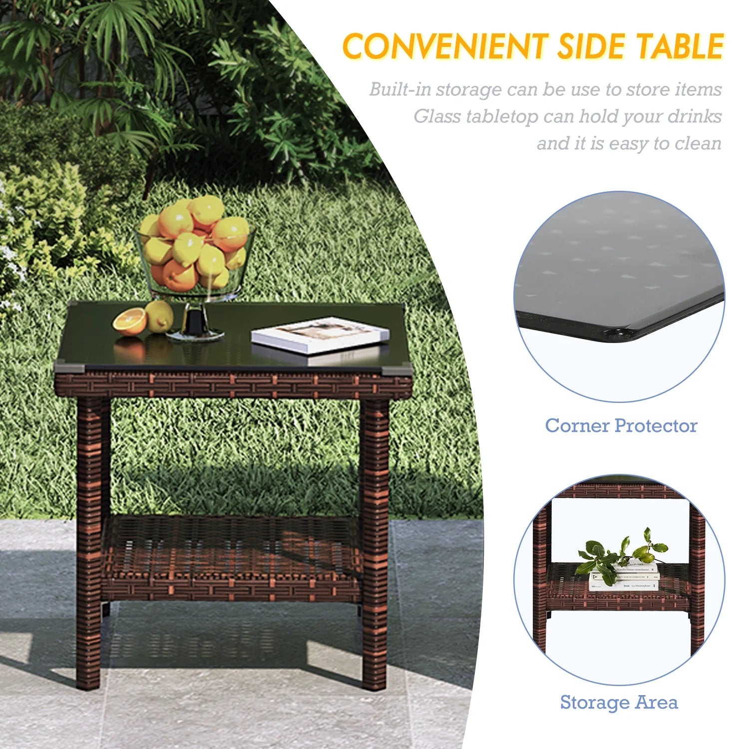 5 Piece Outdoor Patio Furniture Set with Table&Ottoman Outdoor Furniture Patio Set Bistro Wicker Patio Set (Brown Wicker&Khaki Cushion)